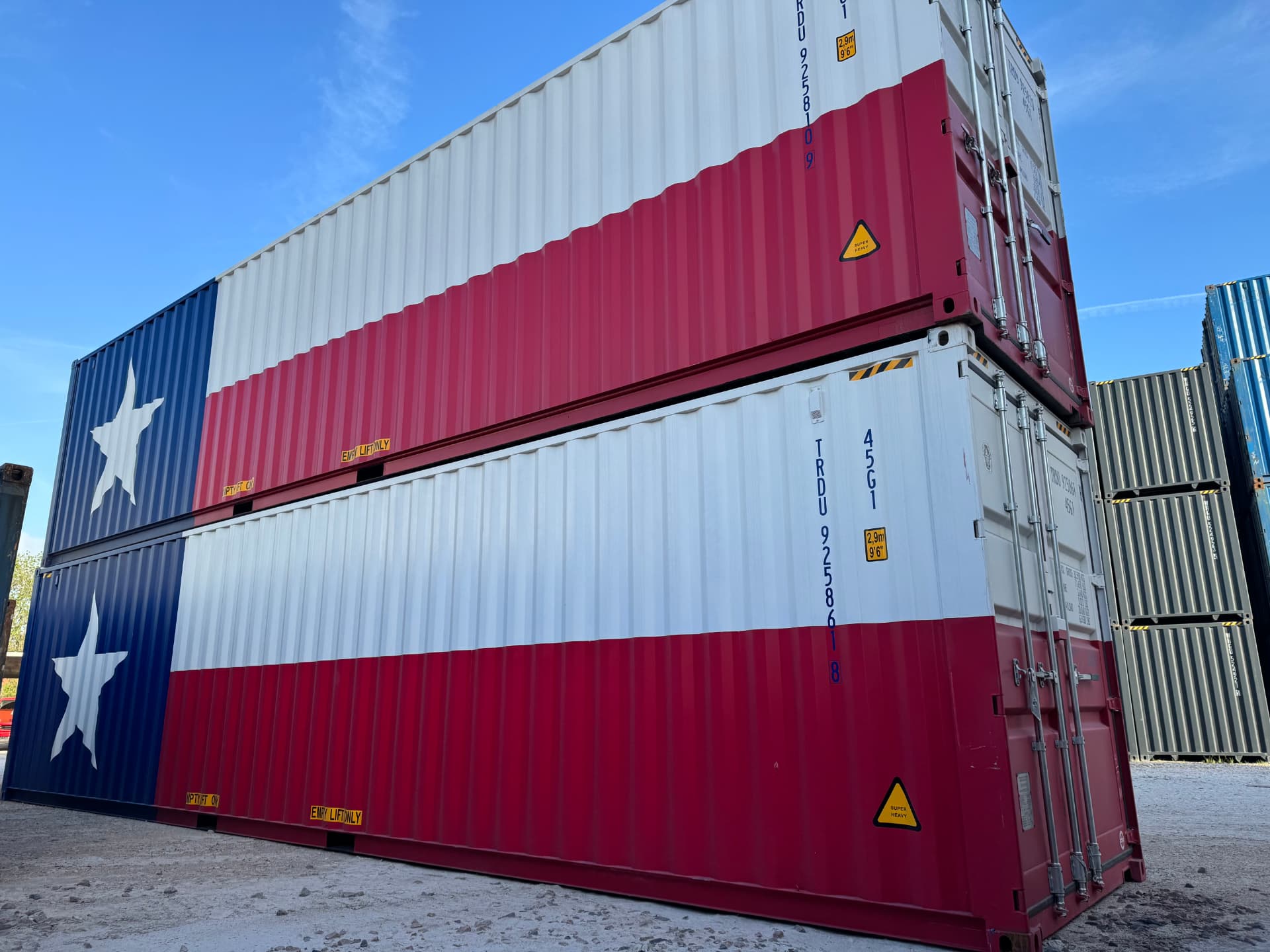 Texas flag containers viewed from the corner